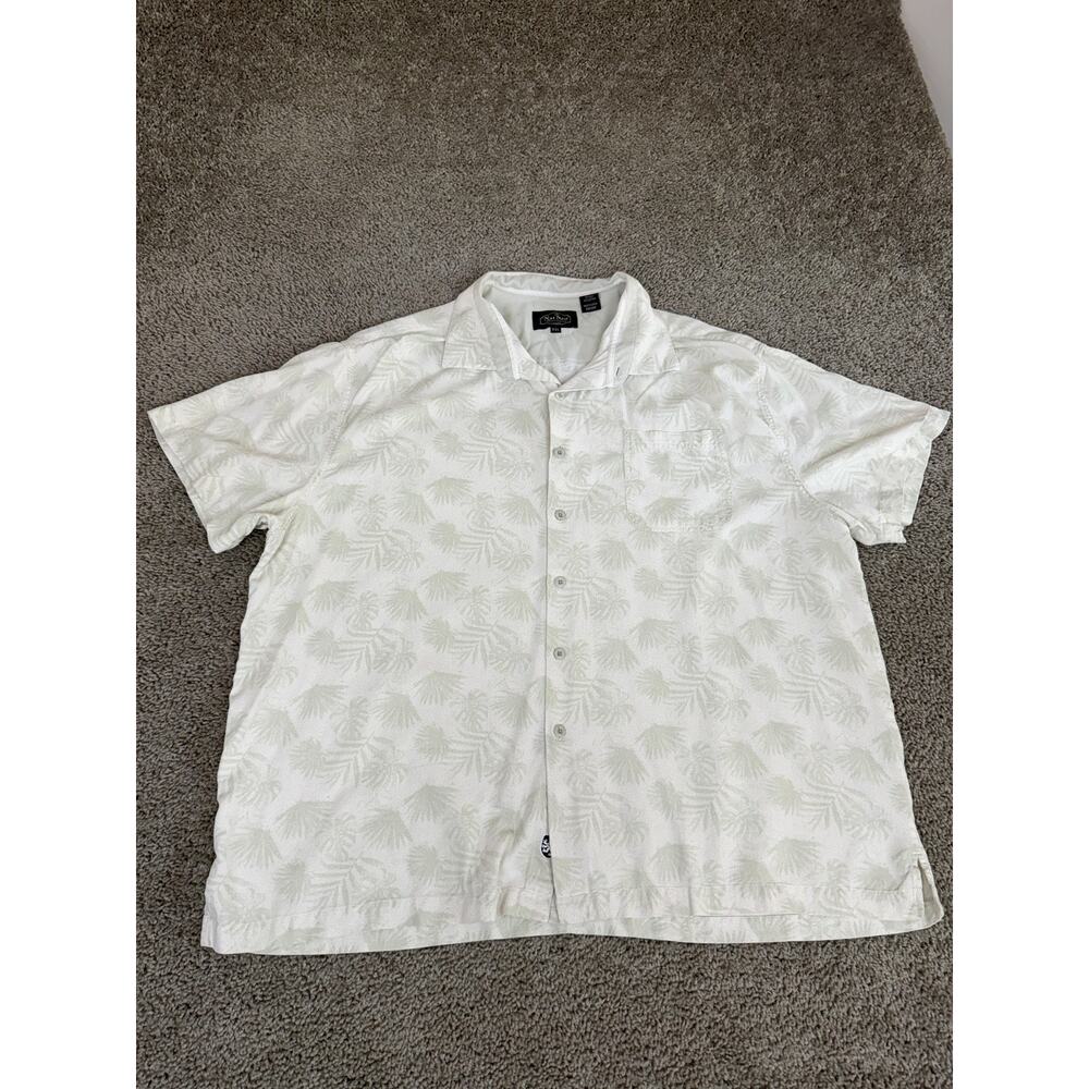 Nat Nast Shirt Mens 2XL White Silk Cotton Palm Hawaiian Aloha Button Up Casual